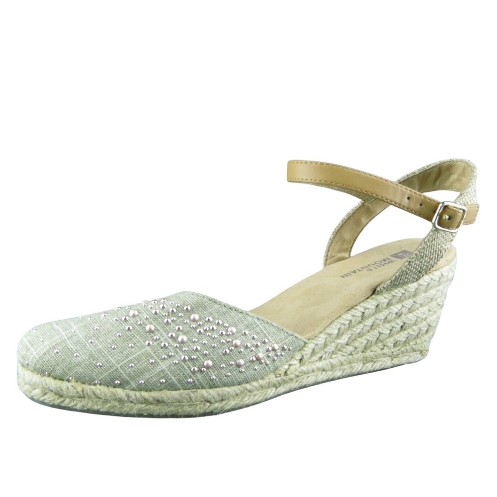 White Mountain Sailboat Women Ankle Strap Sandal Shoes Gold Textile Size 7‎ Med